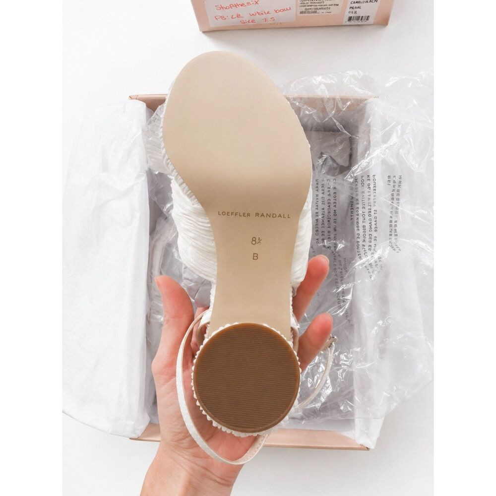 Loeffler Randall Camellia Pleated Bow Heel Pearl 8.5B New In Box Wedding Summer - Picture 5 of 8